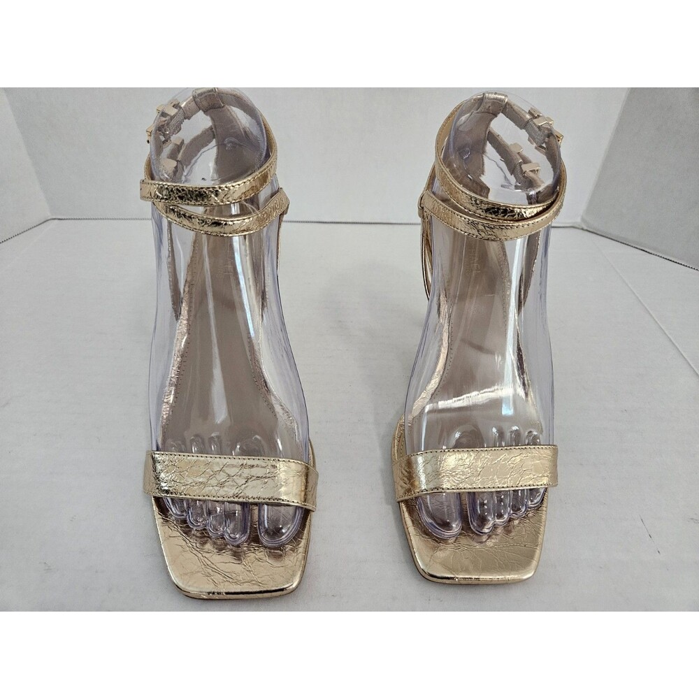 Michael Kors Darrington Strappy Kitten Heels 6 M Pale Gold Leather Square Toe - Picture 15 of 16